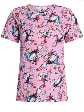 Dr. Seuss Pink Allover Cat in the Hat Characters Tee 3 x nurse medico